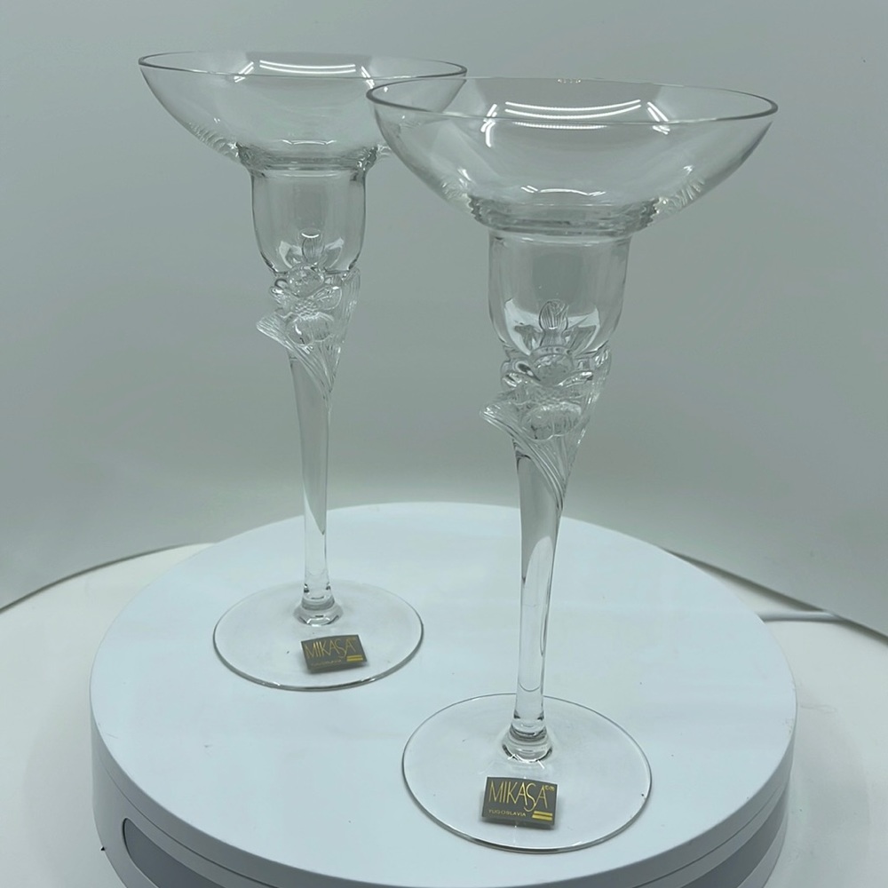 Vtg Set Of 2 Mikasa Primavera Crystal Flower Toasting Champagne Flutes